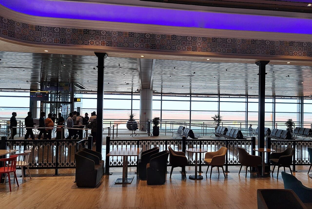 Inside the terminal at Manohar International Airport, Mopa