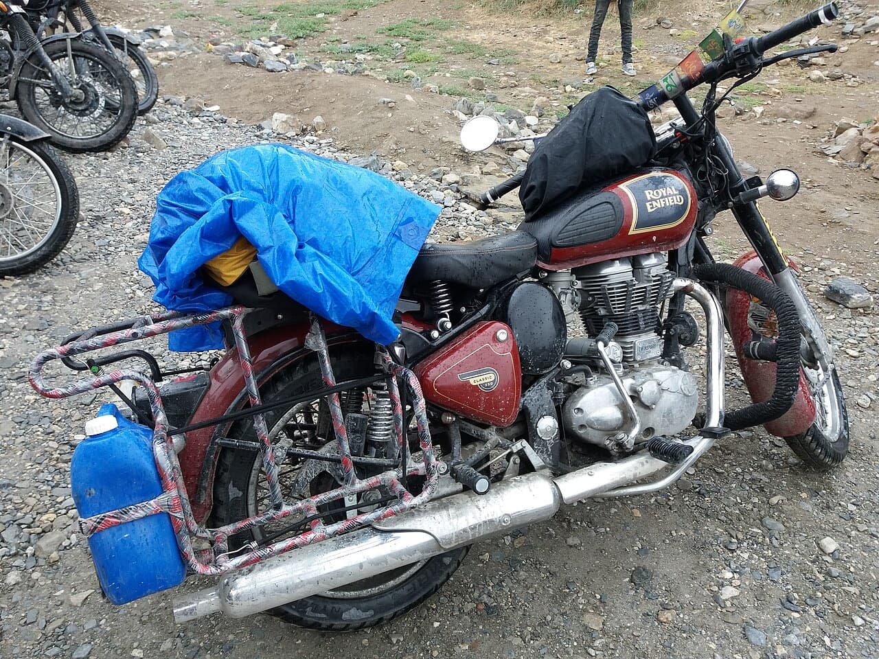 Royal Enfield Classic 350 loaded with luggage on a touring trip